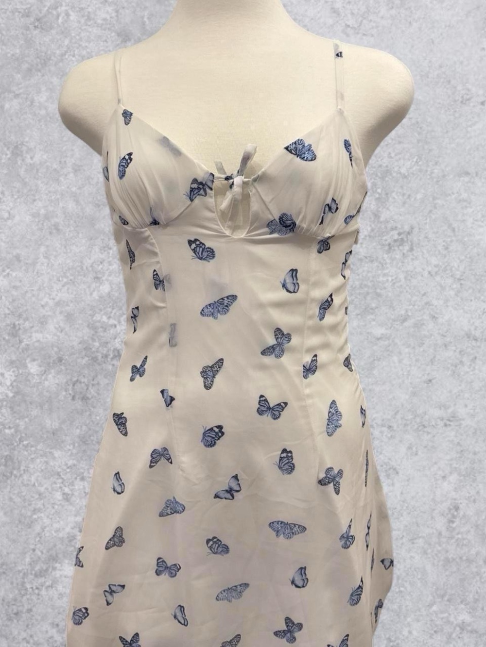 Divided Cream Camisole Slip with Blue Butterfly Print